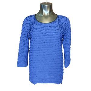 NOTATIONS Womens M Royal Blue Ruffle 3/4 Sleeve Formal Evening Blouse